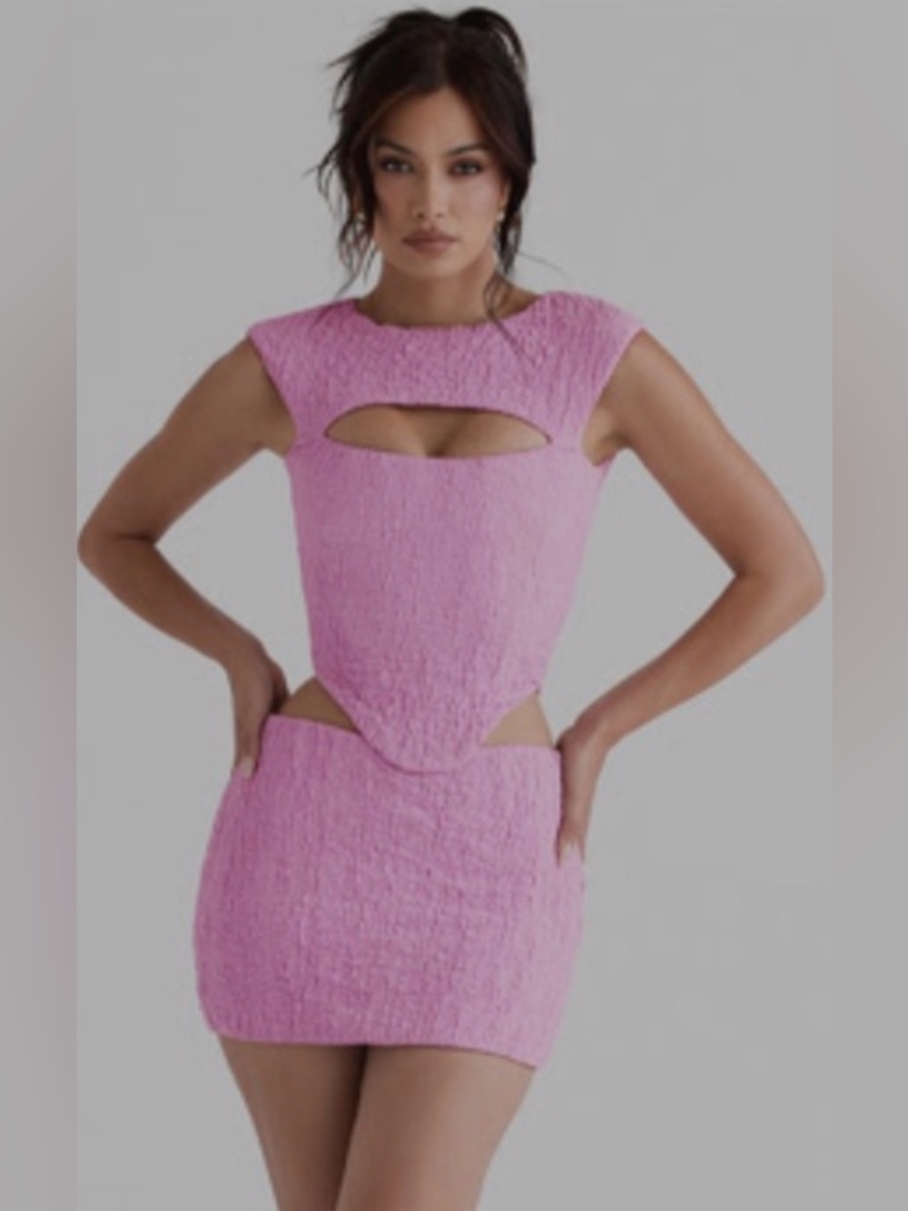 House of CB Paola Pink Textured Cutout Skirt and Corset